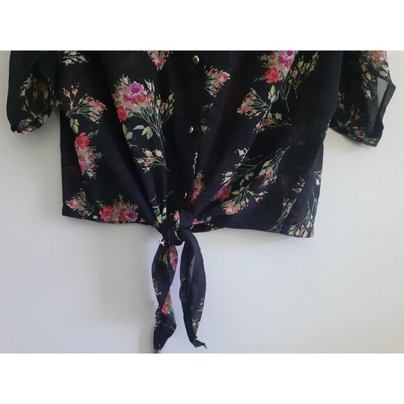 Dresscode Floral Prints Cold Shoulder Hi-Low Hem Chiffon Lightweight Blouse Fits - Picture 6 of 14
